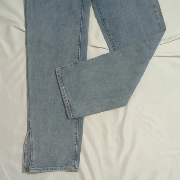 Nasty Gal Work Slit Out High-Waisted Straight-Leg Jeans, Color Med Wash Size 14 - Picture 9 of 16